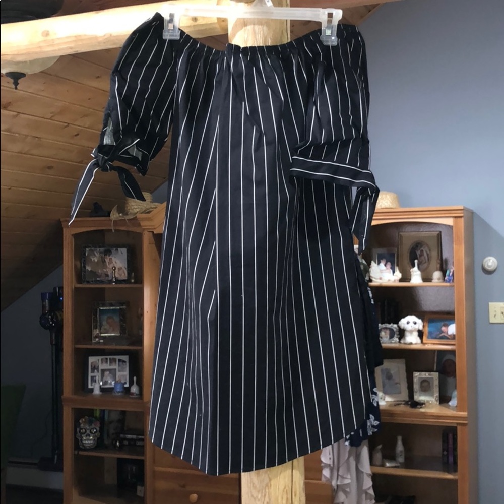 off the shoulder stripped tshirt dress